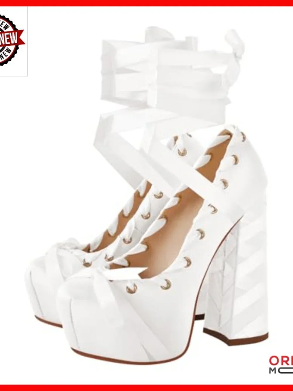Chunky Platform Heels with Bow Ribbon Ankle Strap Pumps